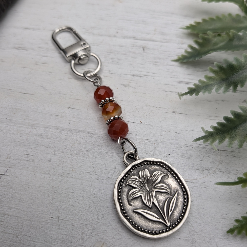 Lily Flower Keychain / Bag Charm with Orange Beads